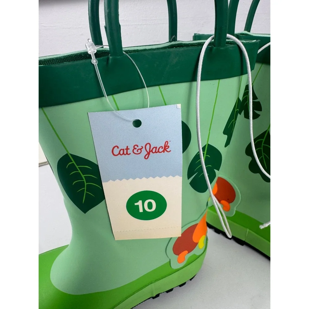 Cat & Jack Toddler Green Caterpillar Rain Boots Size 10 Waterproof Pull On